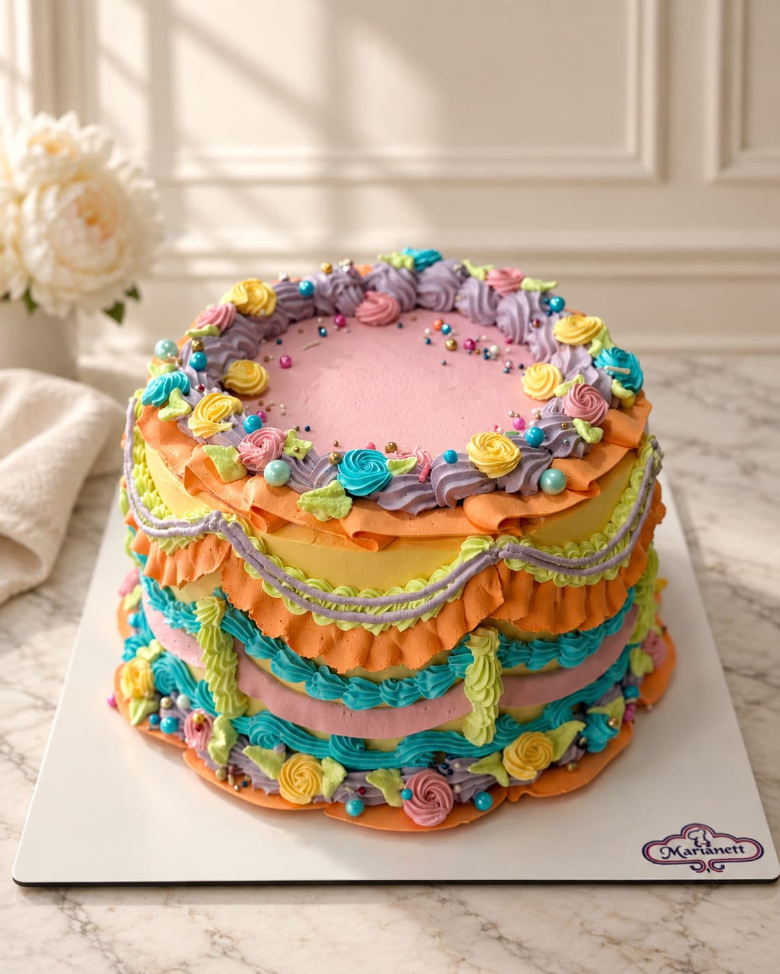 Pastel de estilo vintage con betún de colores