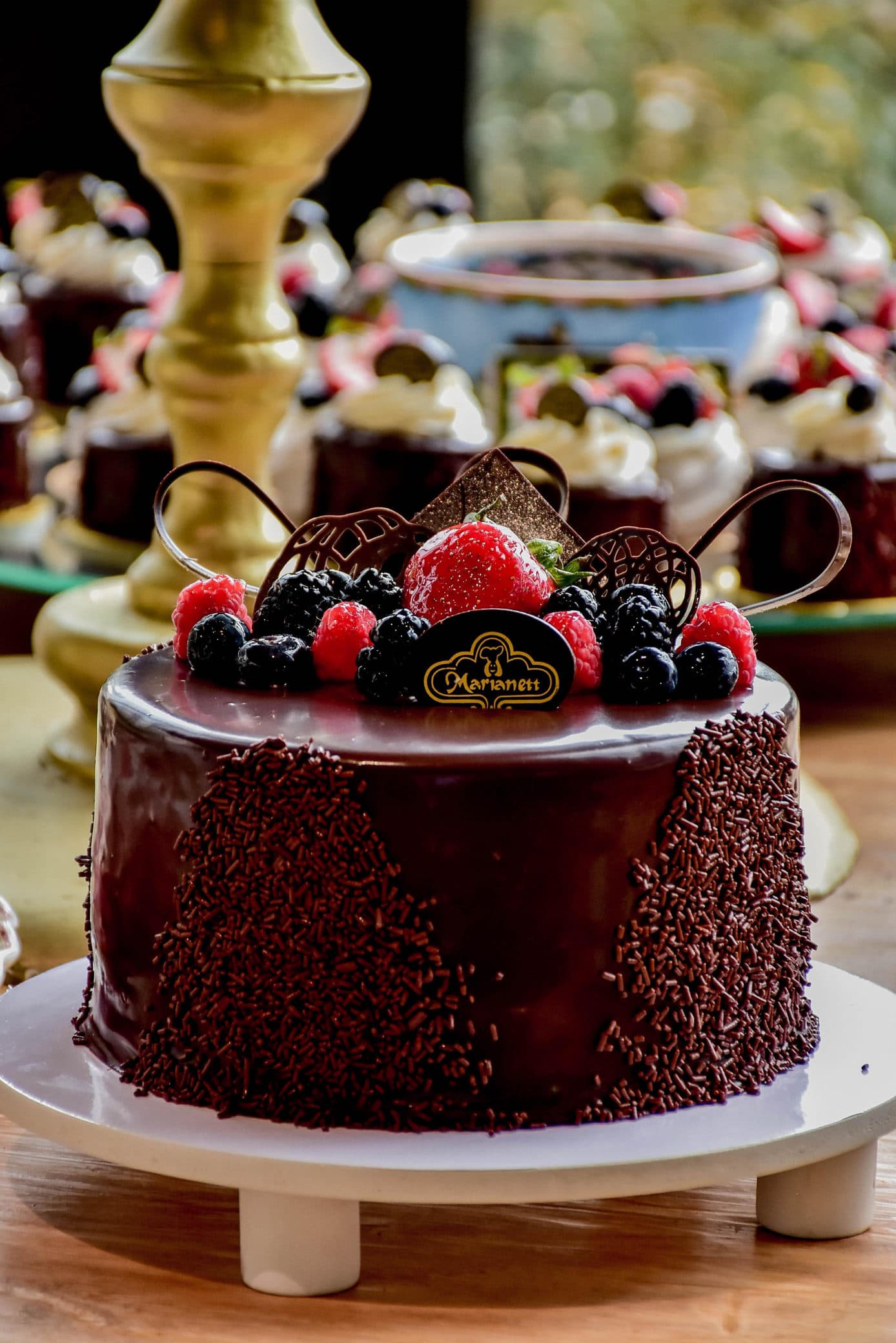 Pastel de chocolate con frutos rojos